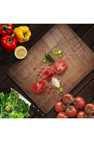 Decovetro Cam Kesme Tahtası Ve Sunumluk Eski Ahşap Desenli 25x35 Cm Çok Renkli