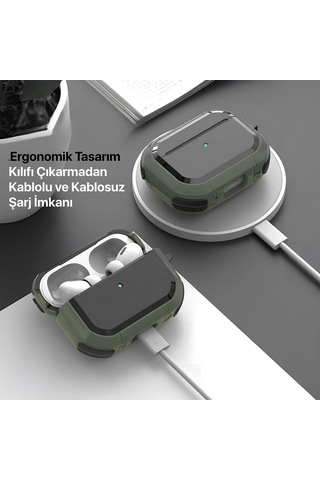 Airpods Pro 3 İle Uyumlu Armor Serisi Darbelere Karşı Ultra Güçlü Koruma Fiber Karbon Arka Tasarım Kılıf Soft H