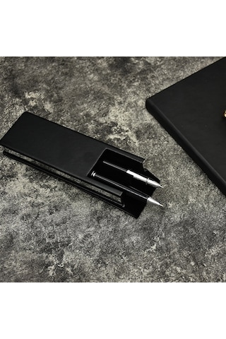 Kişiye Özel Premium Roller Ve Tükenmez Kalem Seti Tasarım Kutulu Siyah