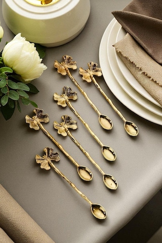 12 Parça Kelebek Model Kaşık Gold Kaplama Çay Ve Kahve Kaşığı Kelebek Figür Sunumluk Kaşık Gold
