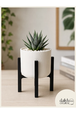 2 Renkli Ayaklı Saksı-modern Tarzlı Dekoratif Saksı-çiçek Ve Bitki Saksısı Beyaz