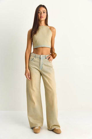 Shade Kadın Boyundan Bağlamalı Crop Top Wide Leg Pantolon Denim Alt-üst Takım 26089 60286151 - Buğday Çok Renkli
