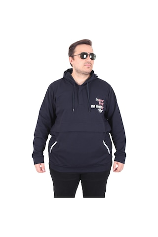 Moc Grande Mocgrande Büyük Beden Kapüşonlu Sweat Double Face Never 25706 Lacıvert Lacivert