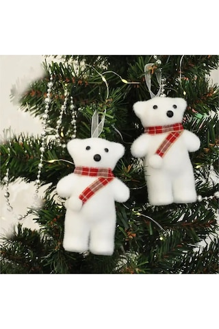 Yılbaşı Ağaç Süsü 2li Beyaz Ayıcık Gümüş-kırmızı Atkılı Diğer