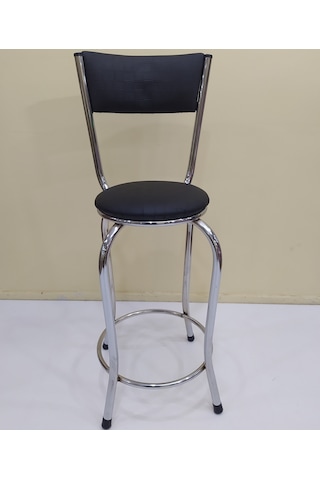 Sandalye St Bar Tipi Yüksek Model 4ad Siyah Suni Deri Döşem Metal Çelik Nikelaj Siyah