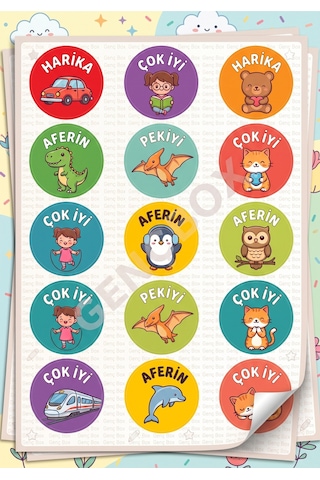 Öğretmen Motivasyon Ve Ödül Etiketi 3x3 Cm 100 Adet Karışık Ödül Sticker Seti Anaokulu Ve İlkokul İçin Renkli Diğer