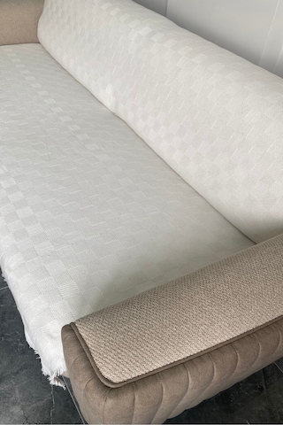 Miracolo Home Pamuklu Koltuk Örtüsü Şalı Kaymaz Dokulu Çok Amaçlı Kanepe Çekyat Örtüsü Ekru