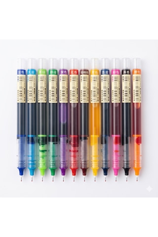 12 Adet Hızlı Kuruyan Nötr Renk Tükenmez Kalem - 0.5mm İğne Uçlu Çok Renkli