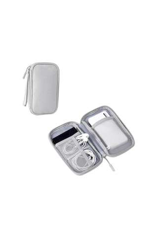Reedark Gri Tek Katlı Dijital Aksesuar Çantası - Powerbank, Hard Disk, Usb, Kulaklık Ve Veri Kablosu İçin Toz Koruyucu Saklama Çantası