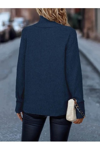 Kadın Uzun Kollu Balıkçı Yaka Triko Bluz Mavi