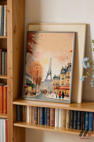 Paris Sonbahar Sokağı, Siyah Çerçeveli Duvar Tablosu - Seyahat Severlere Hediye
