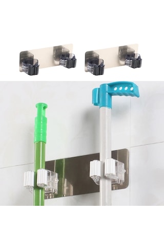 Pratik Organizer 4'lü Yapışkanlı Fırça, Paspas Ve Mop Sabitleyici 5 Katlı