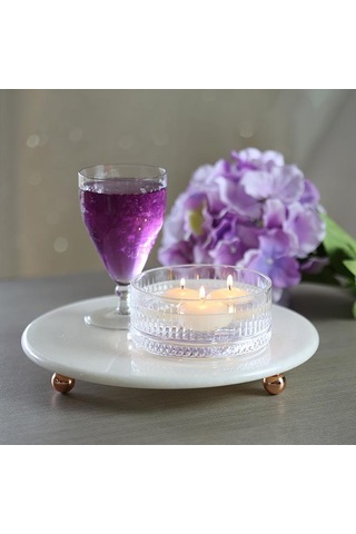 Akayev Mermer 28 CM Rose Gold Boncuk Ayaklı Beyaz Yuvarlak Sunuml