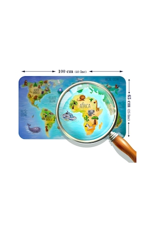 Eğitici Dünya Haritası Dünya Atlası Çocuk Ve Bebek Odası Duvar Sticker -60x105-3800 - Renkli Çok Renkli