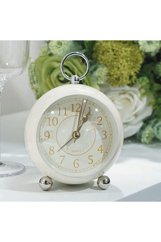 Dekoratif Yuvarlak Alarmlı Ve Işıklı Masa Saati Krem