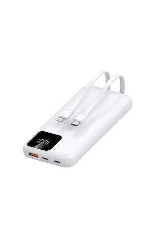 S-link Ip-g16l 10000mah Pd20w Type-c+lightning Kablolu Beyaz Lcd Taşınabilir Pil Şarj Cihazı Powerbank