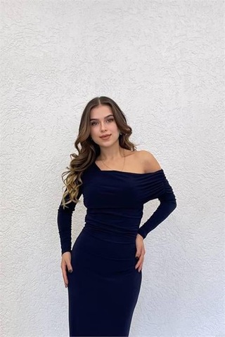 Dip Moda Kadın Likralı Omuz Detaylı Uzun Elbise Dpnbshnz04 Siyah