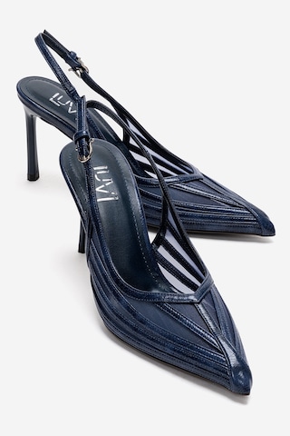 Luvishoes Ylena Lacivert Transparan File Detaylı Kadın İnce Topuklu Ayakkabı