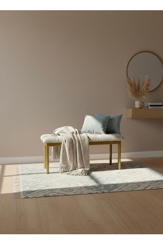 Loft Kapitone Döşeme Metal Gold Ayaklı Puf & Bench - 105x40 Cm Bej