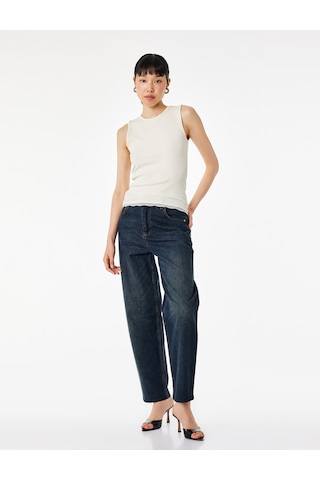 Koton Slim Fit Dantel Detaylı Bisiklet Yaka Kolsuz Bluz Sarı 6sak10389ek