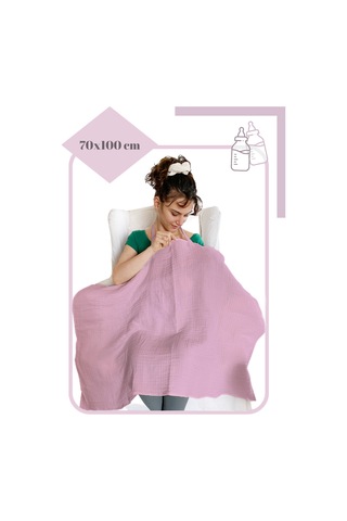 4 Katlı Iç Göstermez Pamuk Müslin Bebek Emzirme Önlüğü Gülkurusu