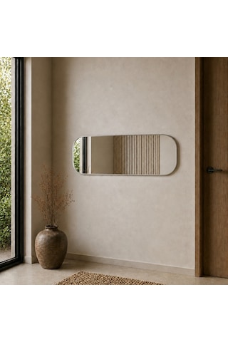 Modern Oval Boy Aynası 40x120 Cm Yuvarlak Hatlı Minimalist Dekoratif Duvar Aynası 2026 Trend Gümüş