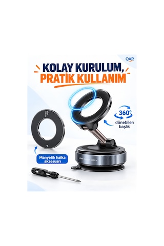 K007 Vakumlu Vantuzlu Manyetik Araç Telefon Tutucu Alüminyum Alaşım Katlanabilir Çok Açılı Torpido Cam Uyumlu Güçlü Mıknatıslı