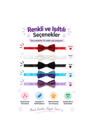 Show Tech Köpek Süs Papyonu Simli Dickie Bow 10 Parça Diğer