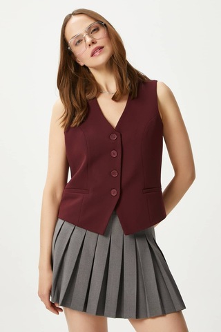Ritnice Kadın Style Bordo Astarlı Dokuma Yelek Bordo