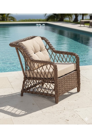 Premium El Örmesi Doğal Rattan Bahçe Ve Balkon Koltuğu