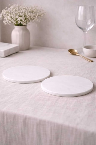 Masif Beyaz Mermer Supla 2 Li Set 30 Cm 1.3 Cm Kalınlık Dekoratif Masa Altlığı & Sunum Platformu
