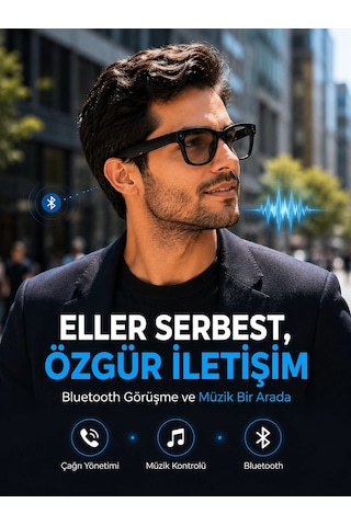 Mey İthalat Siyah Kameralı Akıllı Gözlük Bluetooth Telefon Görüşmeli Video Fotoğraf Ve Ses Kayıtlı Dokunma