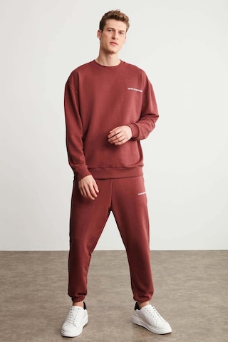 Grimelange Marshall Erkek Pamuklu İçi Polarlı Nakışlı Relaxed Bordo Eşofman Takımı Bordo