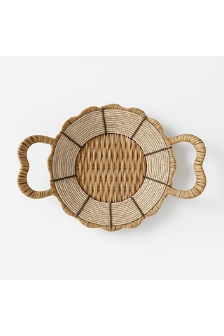 Yuvarlak Hasır Ekmek Sepeti-24 Cm X 7 Cm Beyaz - Kahverengi