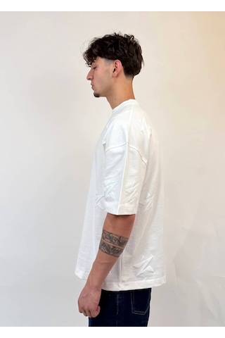 Zaee Star Baskılı Oversize Tişört Beyaz