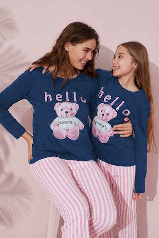 Siyah İnci Pamuklu Örme Pijama Takım 24241116 İndigo