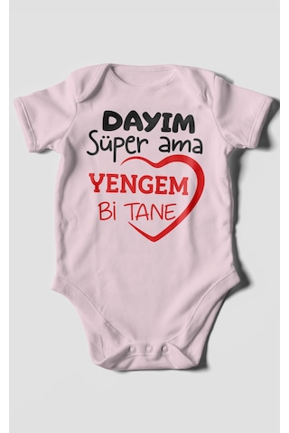 Morivokids Dayım Süper Ama Yengem Bir Tane Kısa Kollu Bebek Body %100 Pamuk Bebe Pembe