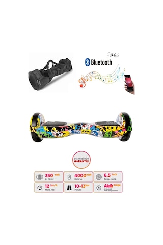 Citymate Elektrikli Kaykay Hoverboard Bluetooth Hoparlörlü 6.5 İnç Grafiti D01 +Çanta