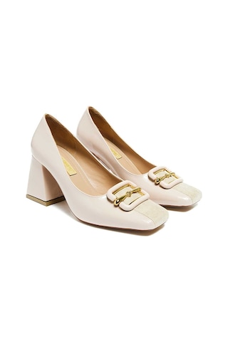 Bestello Tokalı Neolit Taban Kalın Topuklu 281-0402 Kadın Ayakkabı Bej