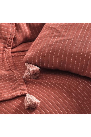 Jakarlı Müslin Yatak Örtüsü Çift Kişilik Costa Kiremit