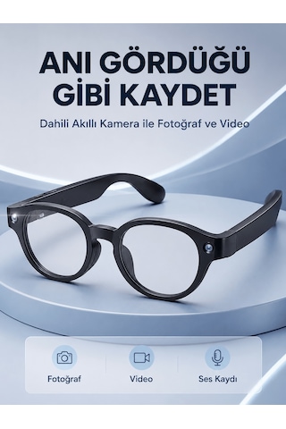 Siyah Bluetooth Akıllı Gözlük Dahili Kameralı Fotoğraf Video Kayıt Aı Çeviri Dokunmatik Kontrol