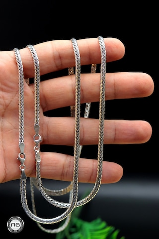 925 Ayar Gümüş Sıkı Ezme Gurmet Zincir Erkek Kolye 4 Mm 55 Cm Gümüş