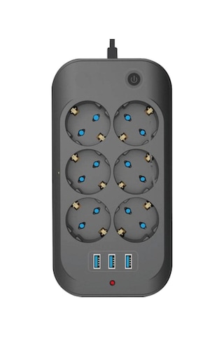 Termal Akım Korumalı 6xpriz, 3xusb 2500w, Akım Korumalı Priz