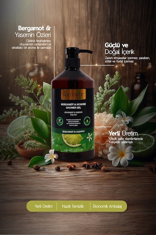 Bergamot & Yasemin Duş Jeli - Ferahlatıcı, Aromatik Ve Nemlendirici Günlük Temizlik Jeli 1000ml Bergamot - Yasemin