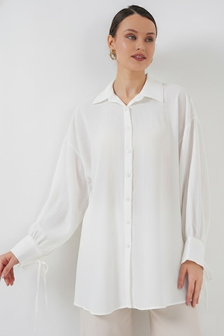 Bigdart Kadın Oversize Bağcıklı Gömlek 5954 - Beyaz