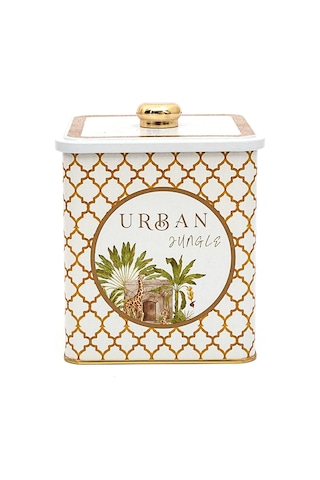 Forrest Yellow Urban Desenli Kare Metal Saklama Kabı 12 x 12 x 13.7 CM 1.8 L Çok Renkli