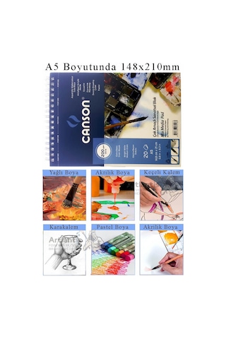 Çok Amaçlı Sanatsal Blok A5 148x210 Mm 200 Gr 20 Yaprak 1 Adet Canson Resim Defteri Akrilik Yağlı Guaj Keçeli Sulu Boya