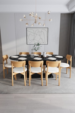 Modern 8 Kişilik Mutfak Yemek Masası Ve Sandalye %100 Mdf Mutfak Yemek Odası Masası Takımı Ymt08 Royal Mermer