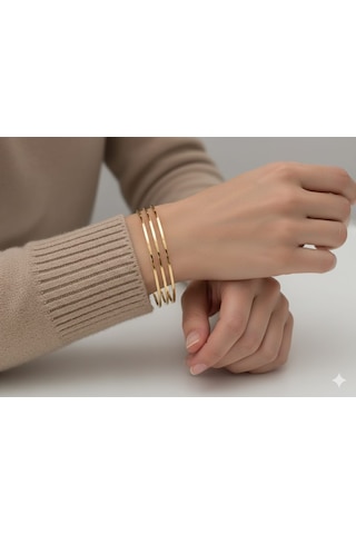 Akfecan Çelik 316l Üçlü Ajda Bilezik 65mm Altın