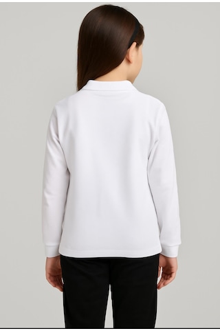 Gala Yakalı Düz Uzunkol Unisex Tişört BEYAZ